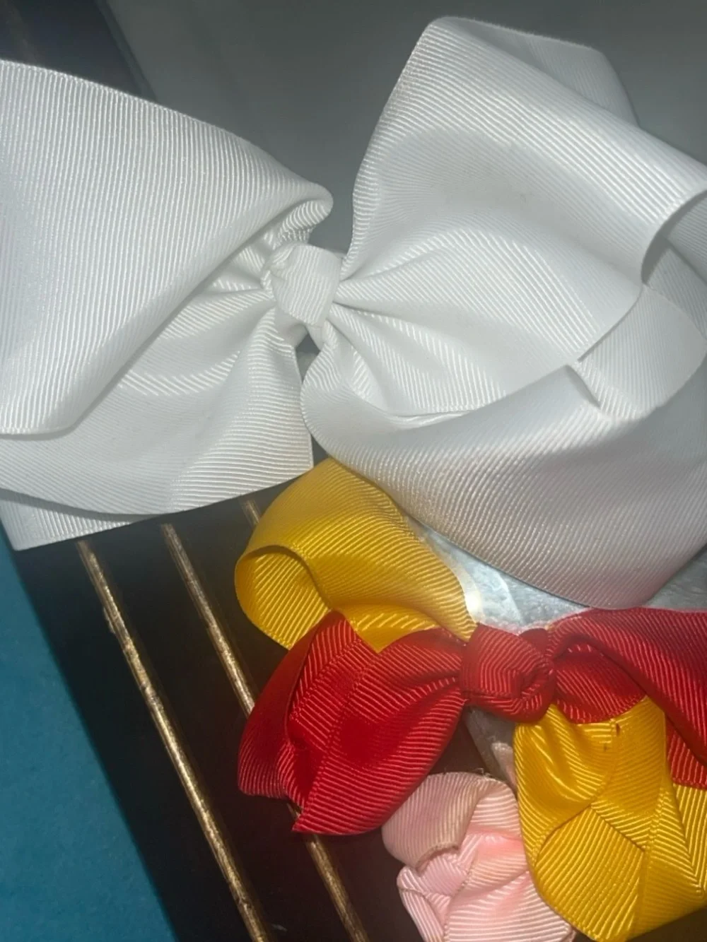 White Large Grosgrain Hair Bow for Kids
